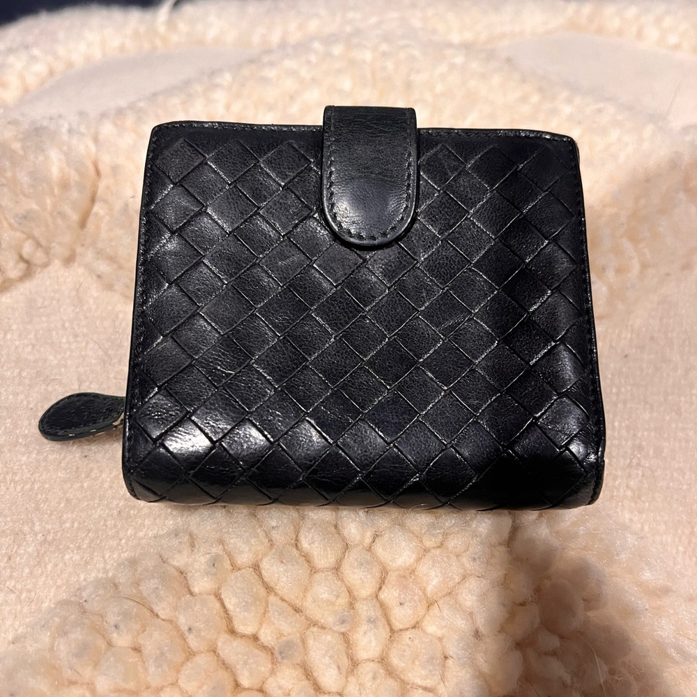 Black Bottega Veneta Woven Leather Wallet